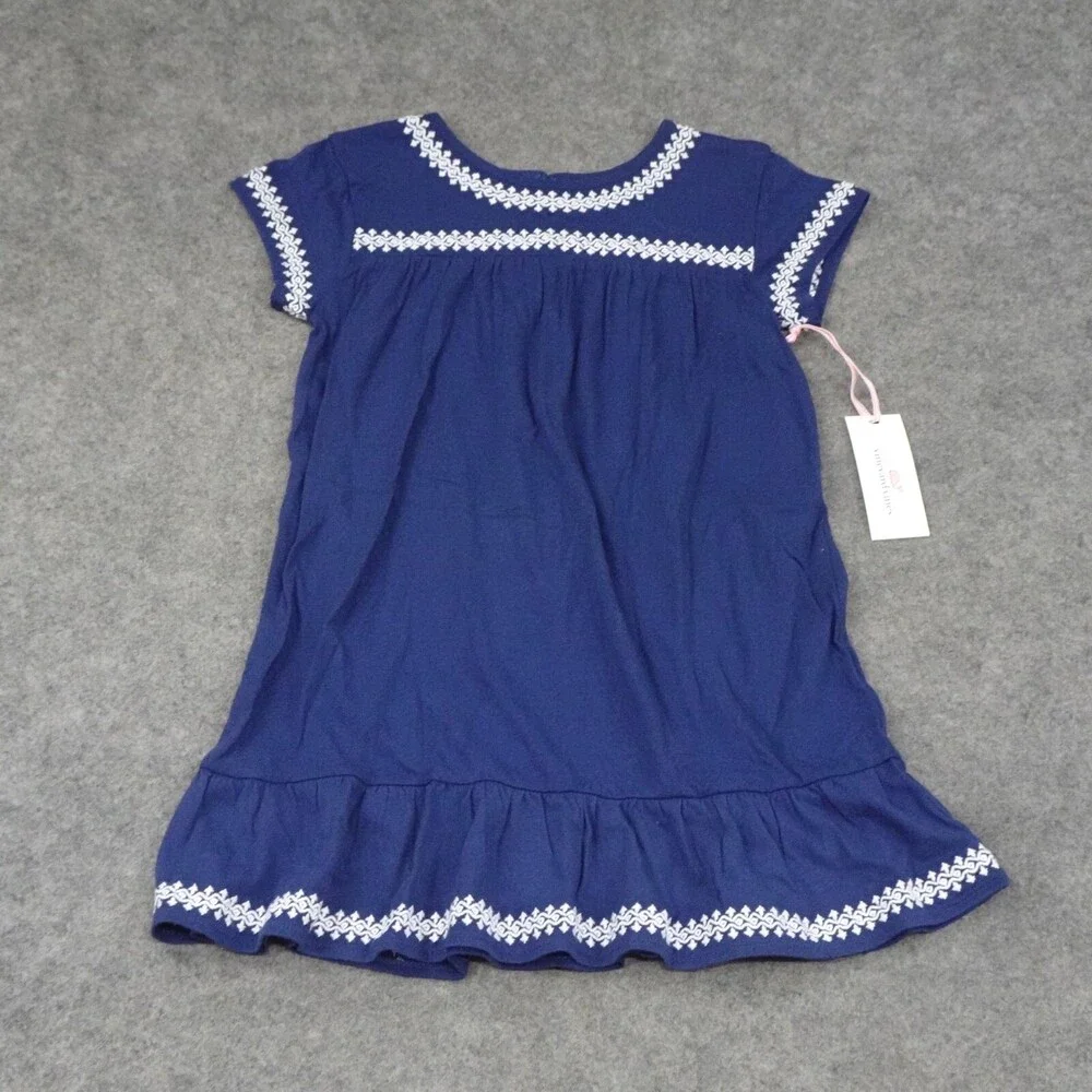 Vinyard Vines Dress Girls Extra Small Navy Blue Lattice Sundress Flowy Coverup